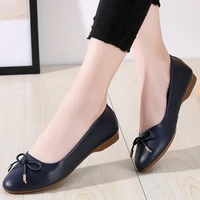 genuine leather women shoes fashion vintage womens loafers sweet bow flat shoes ladies ballet trainer footwear comfy large size