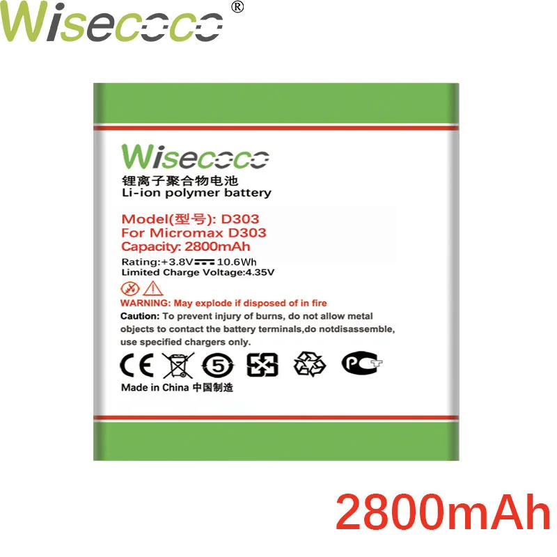 

Аккумулятор WISECOCO 2800 мА · ч D303 Для Micromax D303 мобильный телефон, в наличии, высокое качество + номер для отслеживания