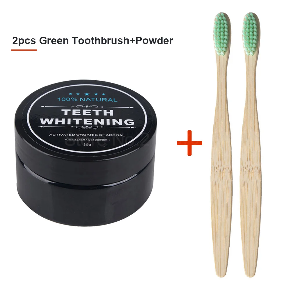 2green and powder 30 г активированный Charcoals порошок бамбуковая зубная щетка из древесного угля уход за зубами отбеливающий порошок натуральная Органическая Зубная паста веганская мята - Цвет: 2green and powder