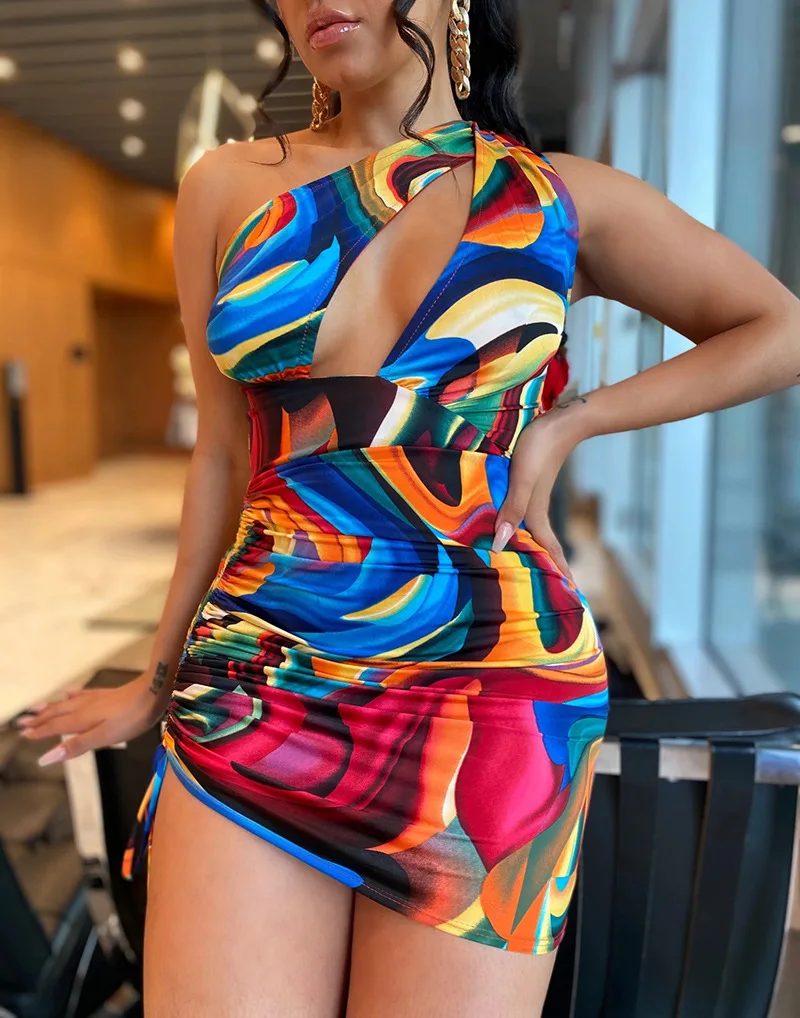 

Летнее платье с принтом пейсли, пикантные облегающие платья на одно плечо для женщин, модная Праздничная Повседневная Уличная одежда в пляж...