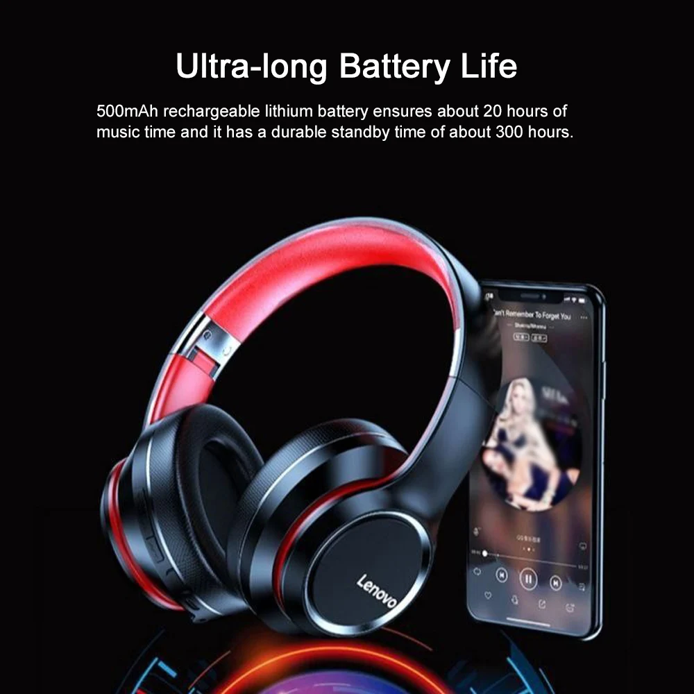 Складные Накладные наушники Lenovo HD200 Bluetooth 5 0 беспроводные спортивные музыкальные