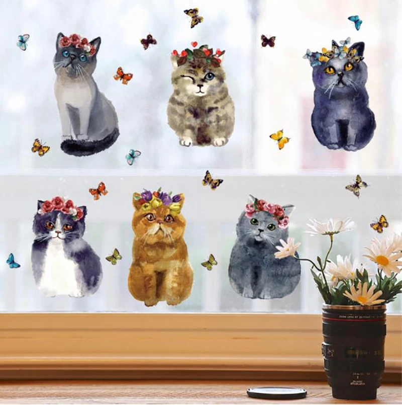 

Hand-painted Cat wall Sticker for Home Decor Kids Room Simulation Animal Decoration poster Mural art Decals stickers