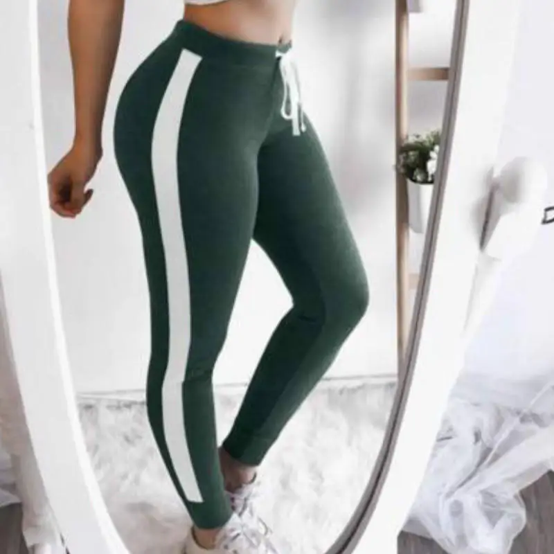 Повседневные штаны в полоску Модные повседневные спортивные Женские брюки|button