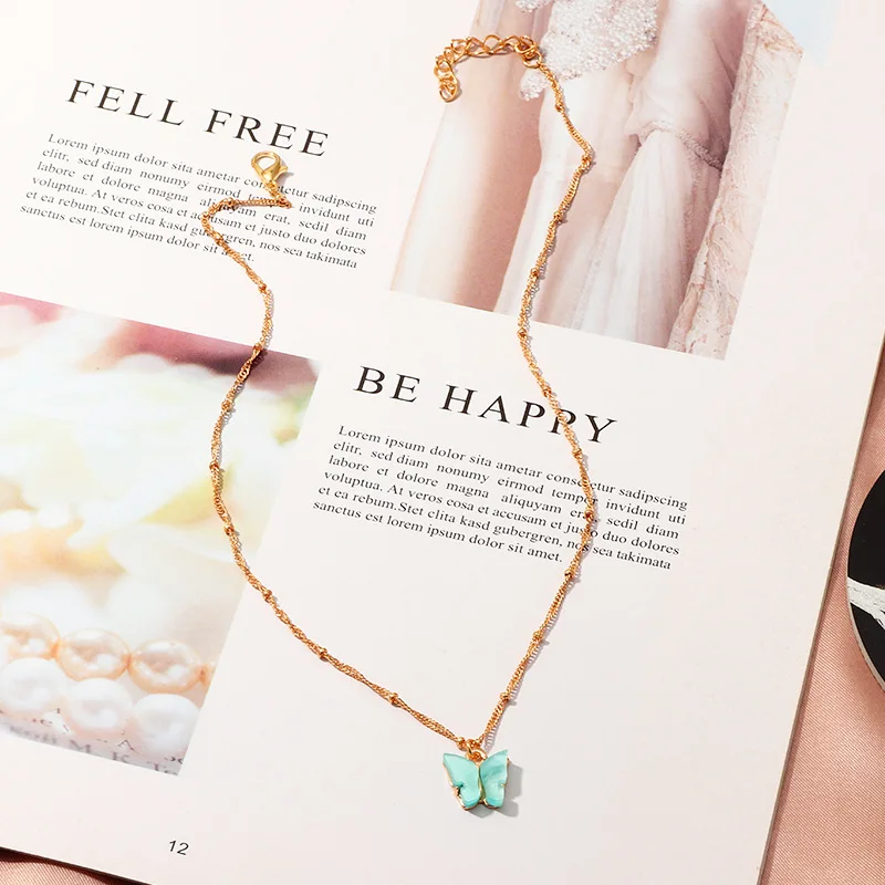 

Ant Angel Boutique Jewelry Necklace for Women Ins Net Red Color Acrylic Butterfly Necklace Sweet Clavicle Chain Necklace