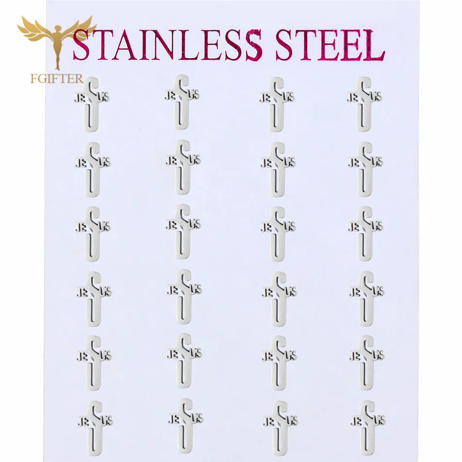 

Christ Jesus Cross Earrings Silver Color Stainless Steel Stud Earring Christian Jewelry Wholesale 12 Pairs Set Earrings