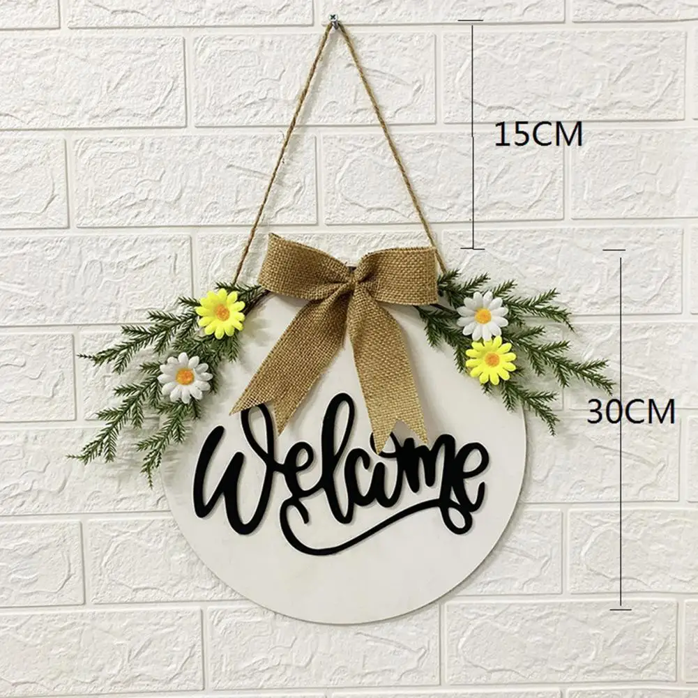 

1Pc Welcome Wreath Decor Door Hanging Garland Ornament Simulation Leaf Wreath Artificial Plant Decor For Home Party