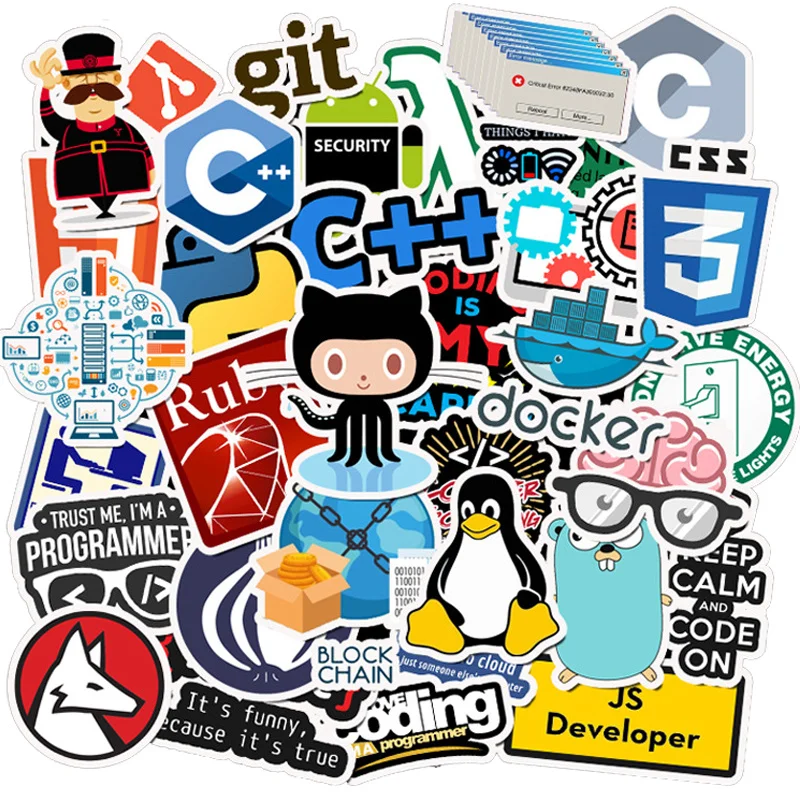 

10/50Pcs Internet Java Sticker Geek Programmer Php Docker Html Bitcoin Cloud C++ Programming Language for Laptop Car Stickers F5