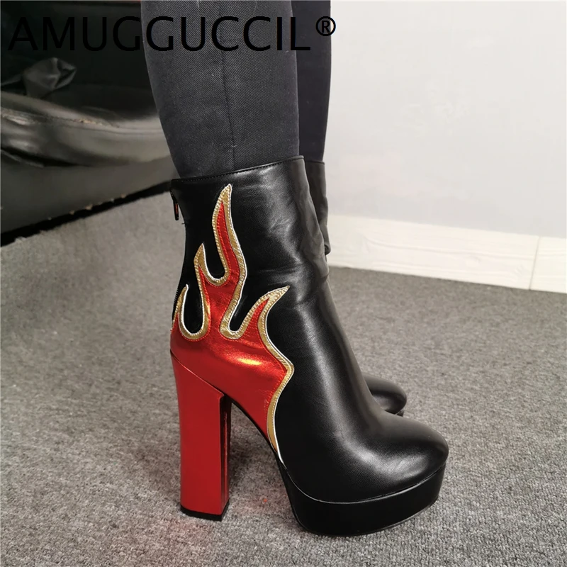

Customize 2021 Plus Big Size 36-52 Black Zip Fashion Sexy High Heel Platform Female Autumn Winter Lady Ankle Women Boot X2033