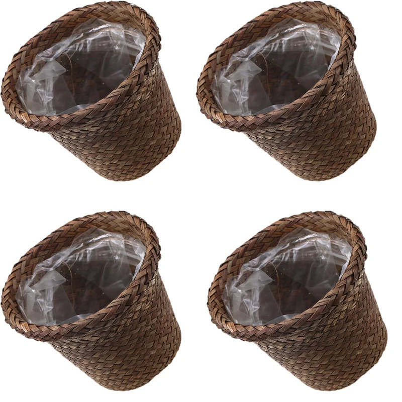 

4Pcs Mat Grass Decorative Planter Basket Hand-Woven Waterproof Plastic Film Indoor Outdoor Plant Containers Nursery Pots