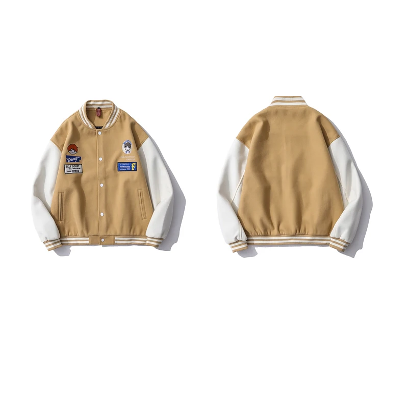 

Mens Baseball Jacket Men Letter Cartoon Print Vintage Color Contrast Embroidery Baseball Jacket Male Loose Couple Casual Jackets