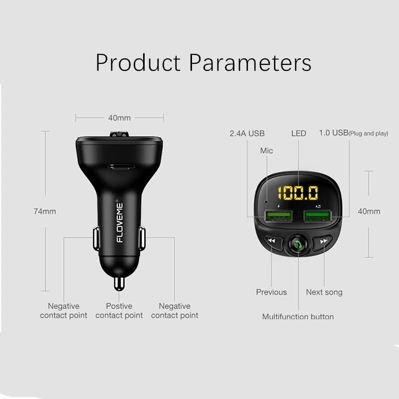 

FLOVEME usb- Bluetooth 5,0 Mp3- FM 3.4A Dual USB TF