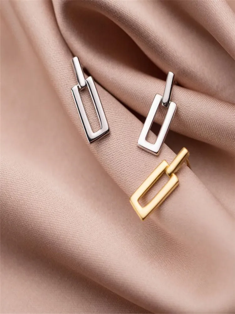 

925 Sterling Silver Stud Earrings Unique Creative Design Rectangle Geometry Earrings for Women Fine Jewelry Ear Accessories