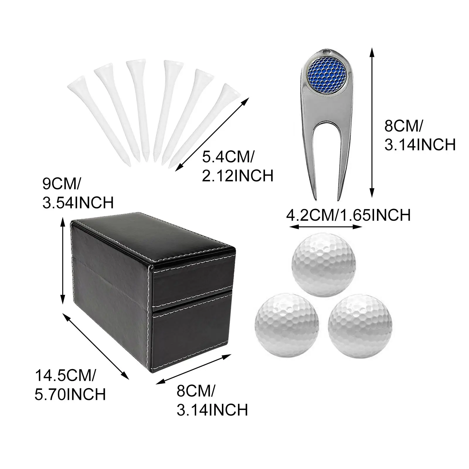 

11 PCS Golf Gift Set With 6 Golf Tees 3 Golf Balls Divot Repair Tool Leather Box Set Golf Trainning Accessories