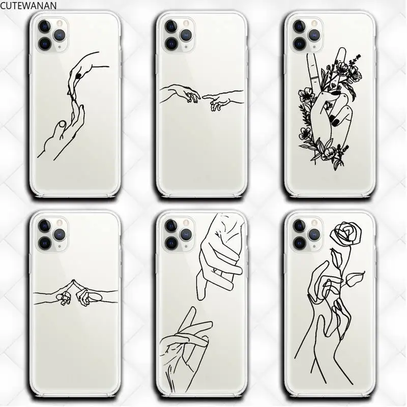 

Hand minimalism couple line art Phone Case Clear for iphone 12 11 Pro max mini XS 8 7 6 6S Plus X 5S SE 2020 XR cover