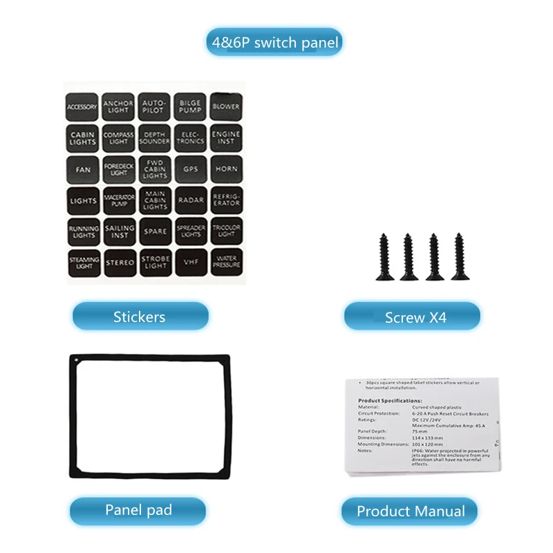 4 & 6 RV Управление переключатель Панель 12/24V Водонепроницаемый кнопка