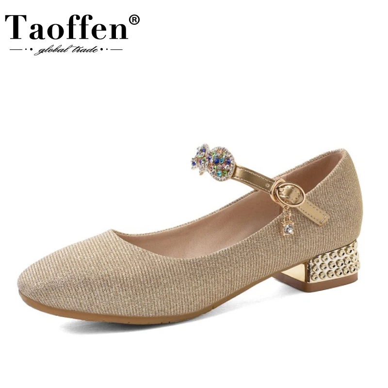 TAOFFEN Women Pumps Fashion Crystals Metal Buckle Shoes Girl New Design Heels Stylish Dance Party Footwear Size 28-40 | Обувь