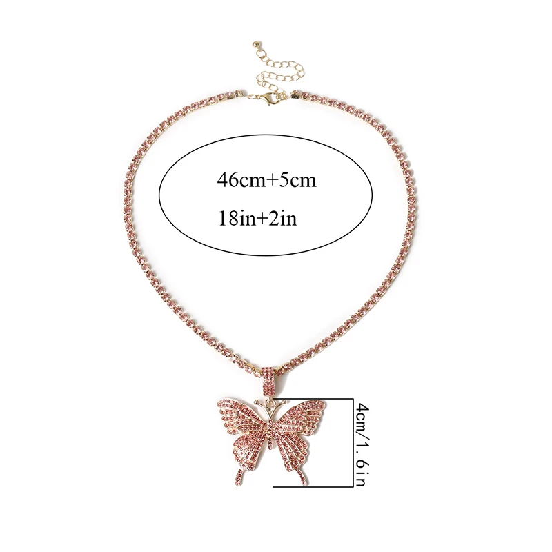 

Bling Necklace Big Butterfly Durable Special New Crystal Rhinestone Chain Tennis Choker Pendant Necklace Fashion Women Jewelry