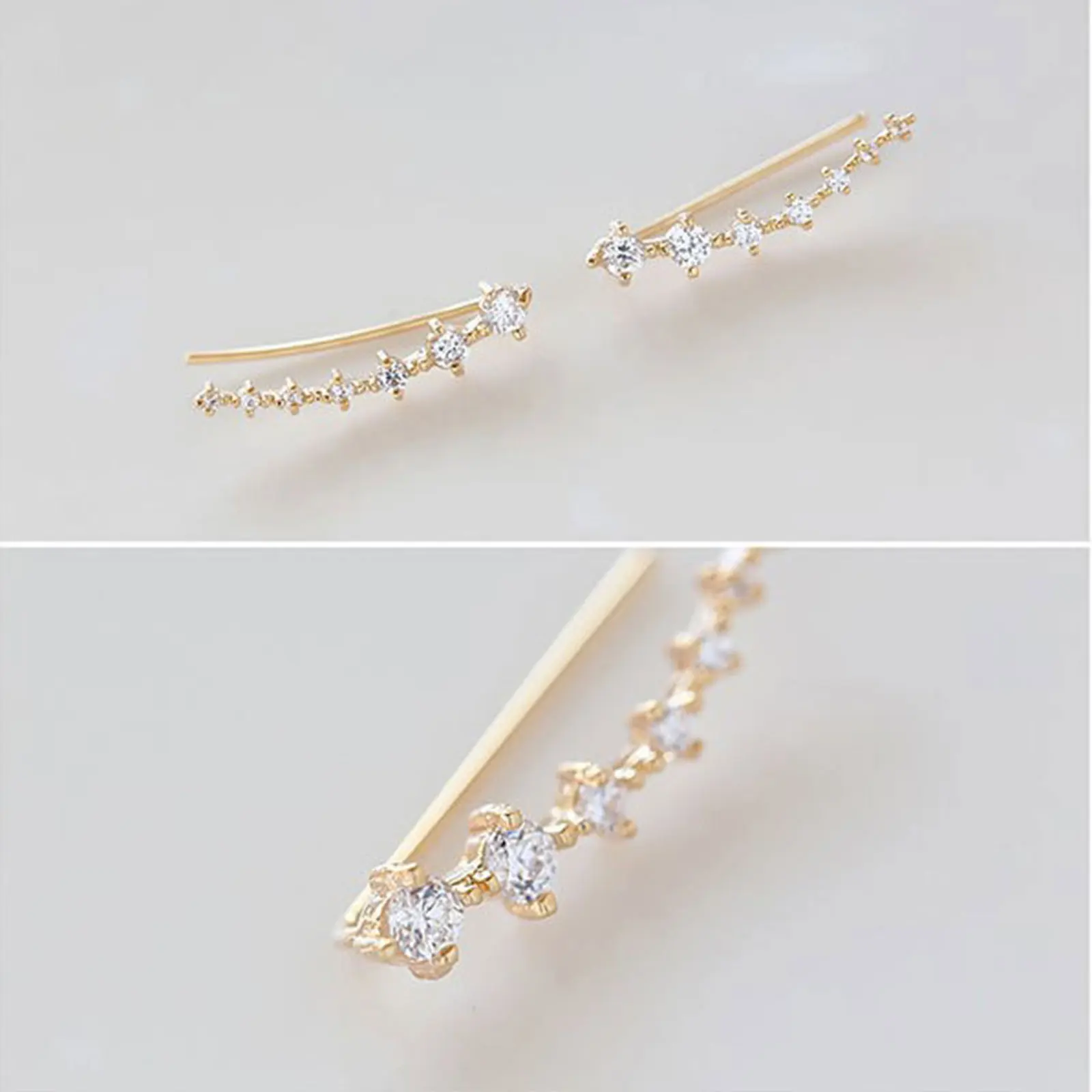 

Ear Clip Ear Crawlers Gold Color Clear Rhinestone Non Piercing Earrings For Women Girl Party Wedding Club Jewelry Gift 1 Pair