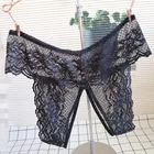 Трусики женские кружевные прозрачные с открытой промежностью, стринги, Эротическое нижнее белье, размер XL-XXXL, размера плюс
