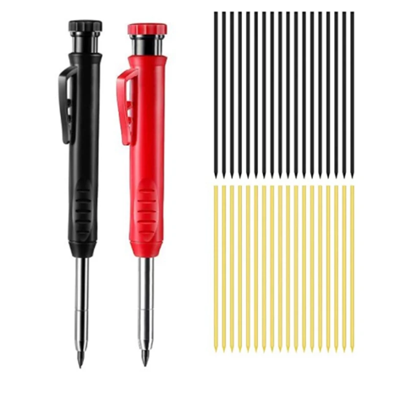 

Solid Carpenter Pencil Set with 36 Refill Leads, Built-in Sharpener, Deep Hole Mechanical Pencil Woodwork Marker Tool