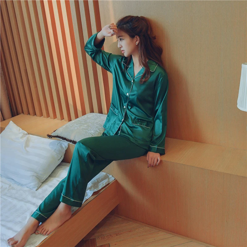 

Korea New Autumn Winter New Long-Sleeved Trousers Ladies Pajamas Home Silk Pajamas Two-Piece Suit Lounge Negligee Pajamas