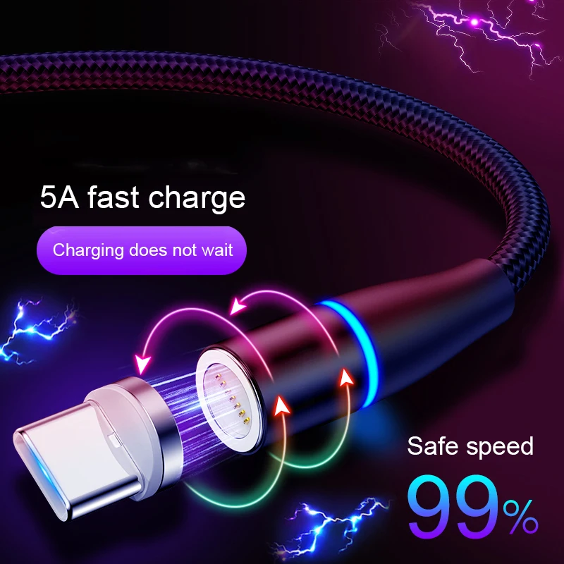 5А Магнитный usb-кабель для быстрой зарядки USB Type-C магнитный кабель передачи данных