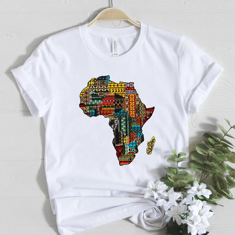 

Africa Map Graphics Printed T-shirt Fashion Female Summer Tops Black Queen Harajuku Casual Short Sleeve Tees Women Drop Shipping