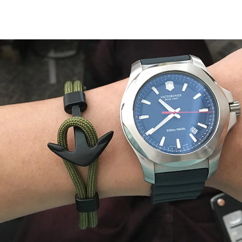 Мужской браслет HOMOD из гладкой кожи с черным якорем спортивный веревочный