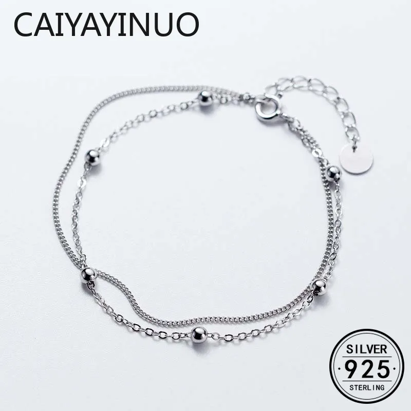 

925 стерлингового серебра Горячая продажа двухслойные круглые бусины кулон браслет для женщин девушек дружба простой ювелирные изделия под...