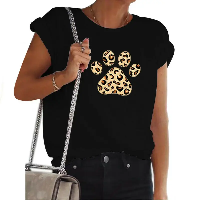 

Leopard Printed Loose t Shirt Women Short Sleeve Crew Neck Loose Casual T-shirts Summer Tops Tees 2021