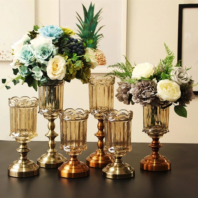 

European Vintage Crystal Glass Vase Dry Flower Arrangement Living Room Desk Display Ornament Sundries Storage Decoration Vases