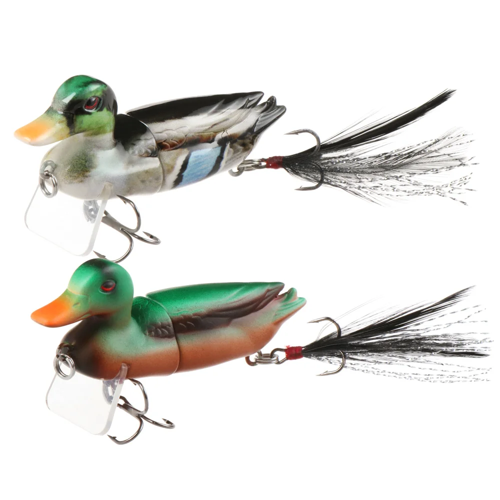 

1PC 3D Lifelike Duck Shaped Lures With Sharp Hook Tassel Tail Bass Floating Bait Multi Jointed Swimbait Topwater Fishing Tackle