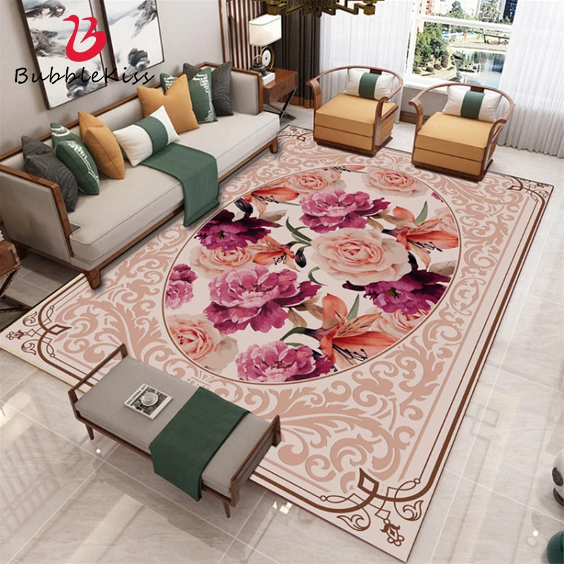 

Bubble Kiss Flower Carpets For Living Room European Retro Non-Slip Floor Mats Kids Room Decor Nordic Light Luxury Bedroom Rugs