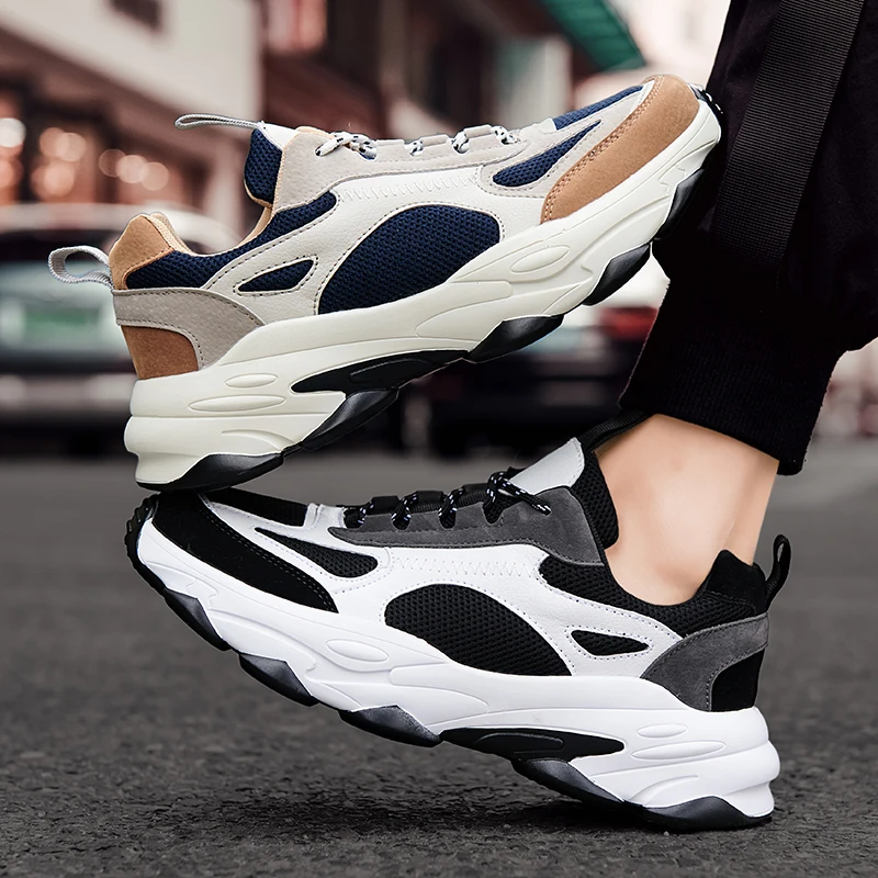 Кроссовки мужские сетчатые на шнуровке дышащие Нескользящие повседневная обувь