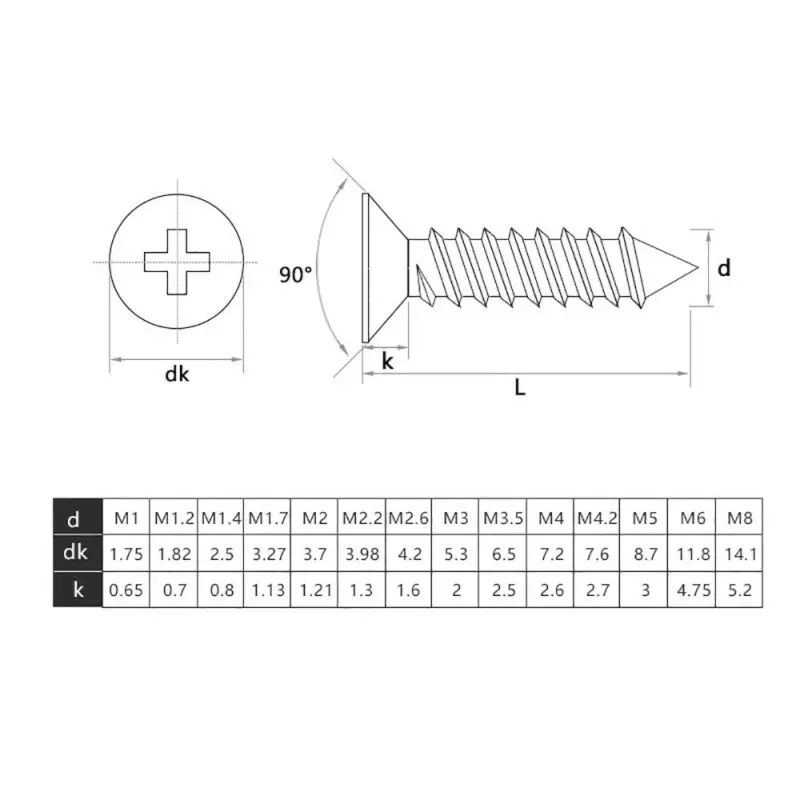 

100PCS M4 M5 M6 Phillips Countersunk Head Screw Zn Plating Wood Self Tapping Screws