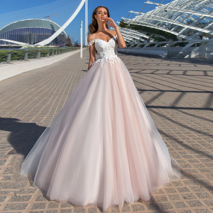 ADLN элегантные Розовые Свадебные платья abito da sposa с открытыми плечами корсет свадебное платье с аппликацией цвета слоновой кости платье невесты из тюля
