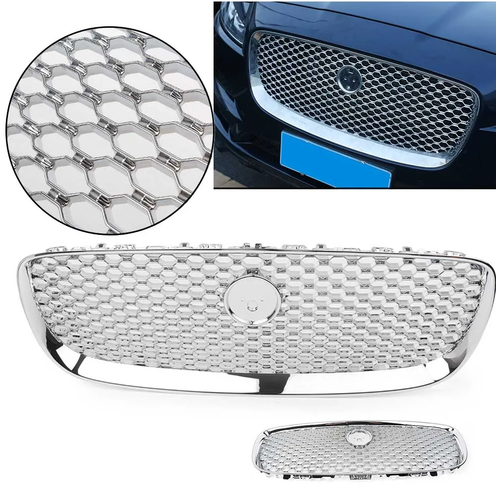 

Car Front Grille Grill w/ Emblem Logo Honeycomb Radiator Racing Grille ABS For Jaguar XF XFR 2016 2017 2018 2019 2020 X260