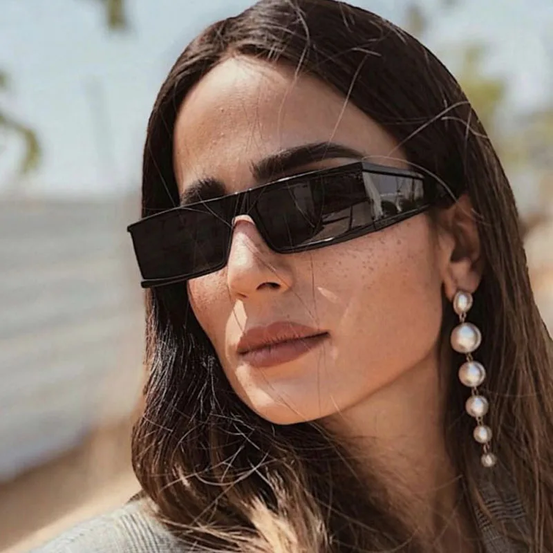 

Fashion rectangular small sunglasses ladies luxury brand mirror silver black transparent lens future punk men's sunshade UV400