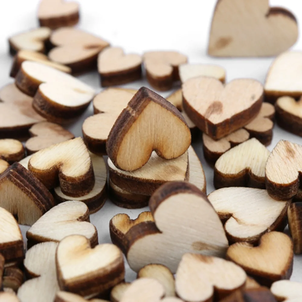 100 шт./лот 4 размера смешанные деревянные Сердца в деревенском стиле украшение для