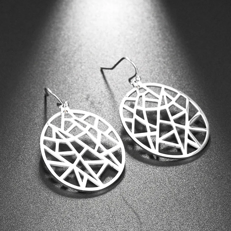 

Korean Fashion for Women Stainless Steel Dangle Earrings Hollow Bohemian Statement Bijoux for Female Gift Summer Earring 2021