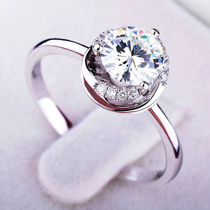 

Real 925 Sterling Silver Fine Ring Support Women Luxury Round Diamond Fairy Engagement Wedding Exquisite Elegant Classic Design