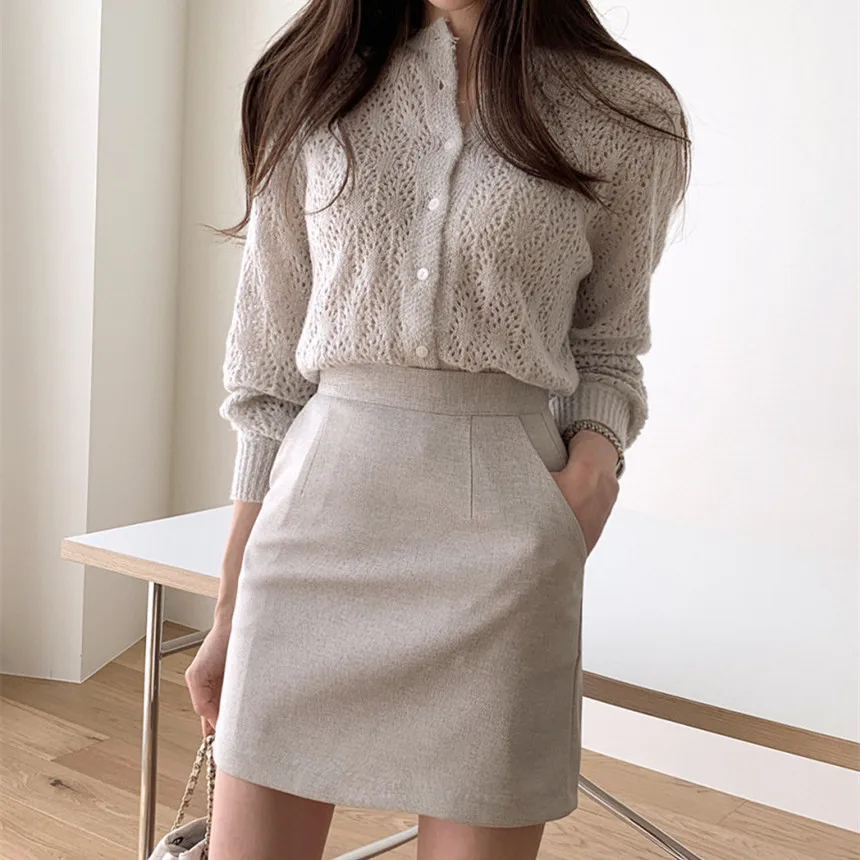 

Spring Autumn Knitted Cardigan Women Kardigan Hollow Lazy Oaf Ladies Sweaters Cardigans Korean Casual Long Sleeve Tops Pull 2021
