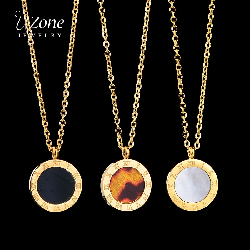 

UZone Exquisite Gold Color Roman Numerals Pendant Necklaces For Women Girls Round Stainless Steel Necklace Jewelry Party Gift