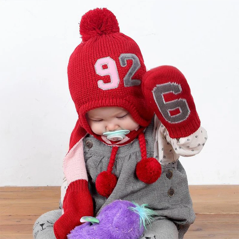 Детская шапка шарф перчатки комплект Осень-зима вязаная шерстяная для мальчиков