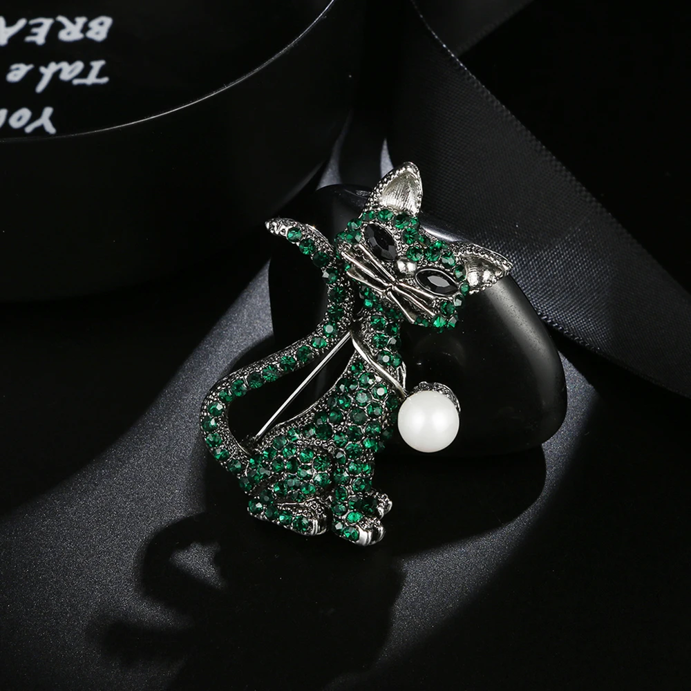 Броши-кошки JUJIE в винтажном стиле для женщин брошь виде животного с жемчугом 2020