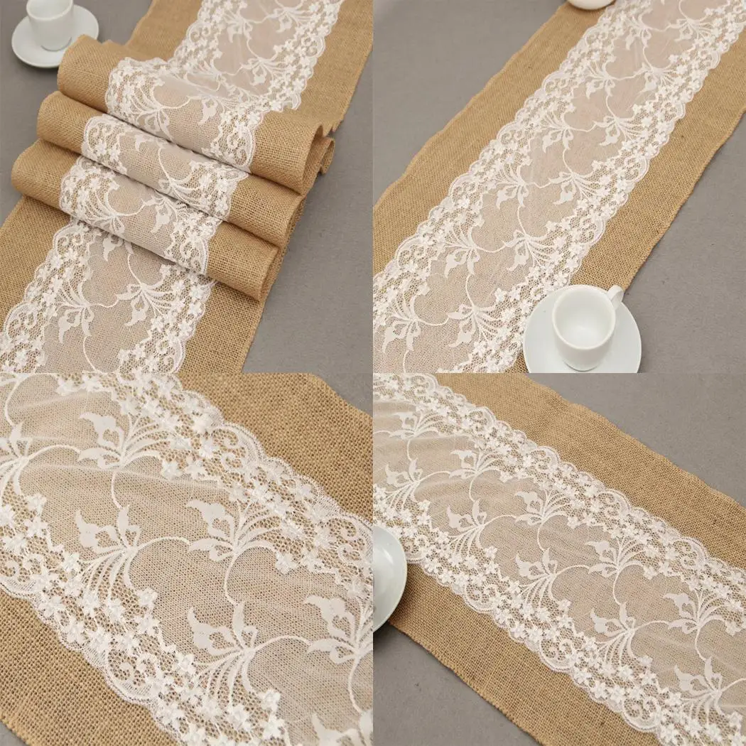 Таблица мешковины Кружева Лоскутные настольные бегуны прямоугольник Рождество