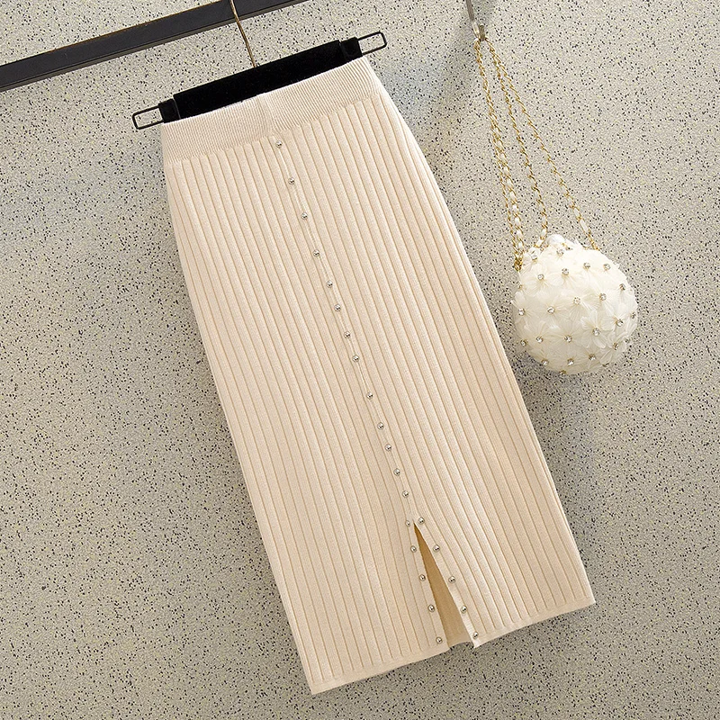 Юбка карандаш Женская трикотажная с высокой талией на осень и зиму|Женские юбки| |