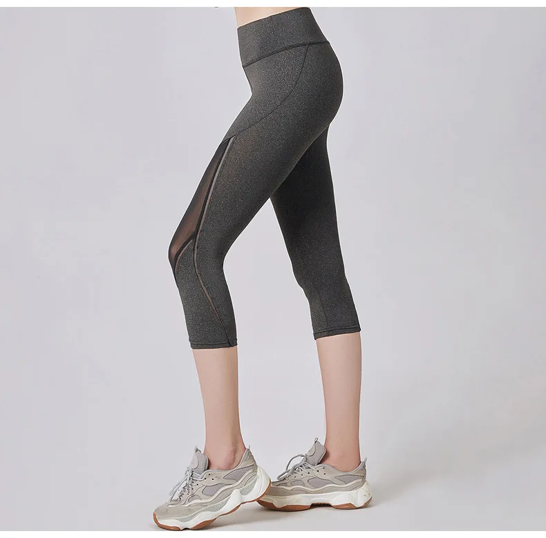 Summer Women Sport Leggings Cropped Yoga Pant Elastic Mesh Capris Quick Dry Running Crop Trousers Female Gym Pant Fitness Tights