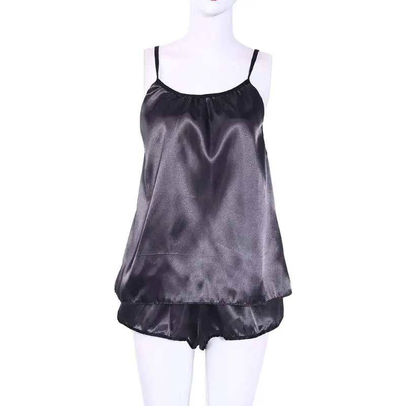 

Womens Ice Silk Sleeveless Pajamas Set Sexy Deep V-Neck Tank Top Camisole Slit Shorts Solid Color Loose Sleepwear Lingerie S-XXL