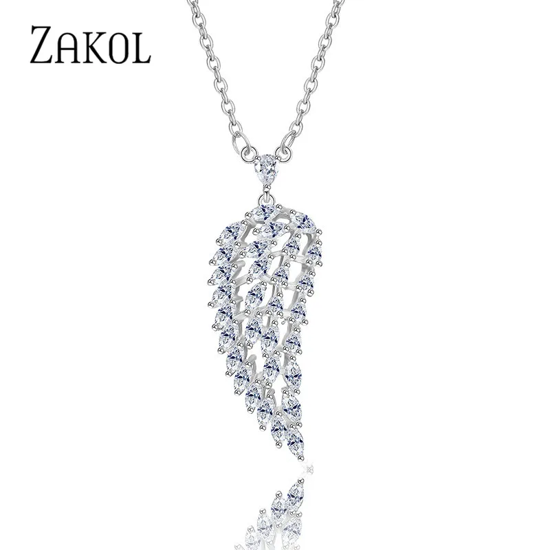 

ZAKOL New Fashion Cubic Zircon Pendent Necklaces for Women Girl Trendy Angel Wings party Jewelry Christmas Gift NP2020